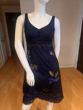 Y2K VINTAGE ADRIANNA PAPELL MESH FLORAL SEQUINS WHIMSY GOTH DRESS SZ 6